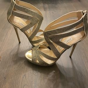 JIMMY CHOO Gold & Silver Collar Glitter Cage Heels